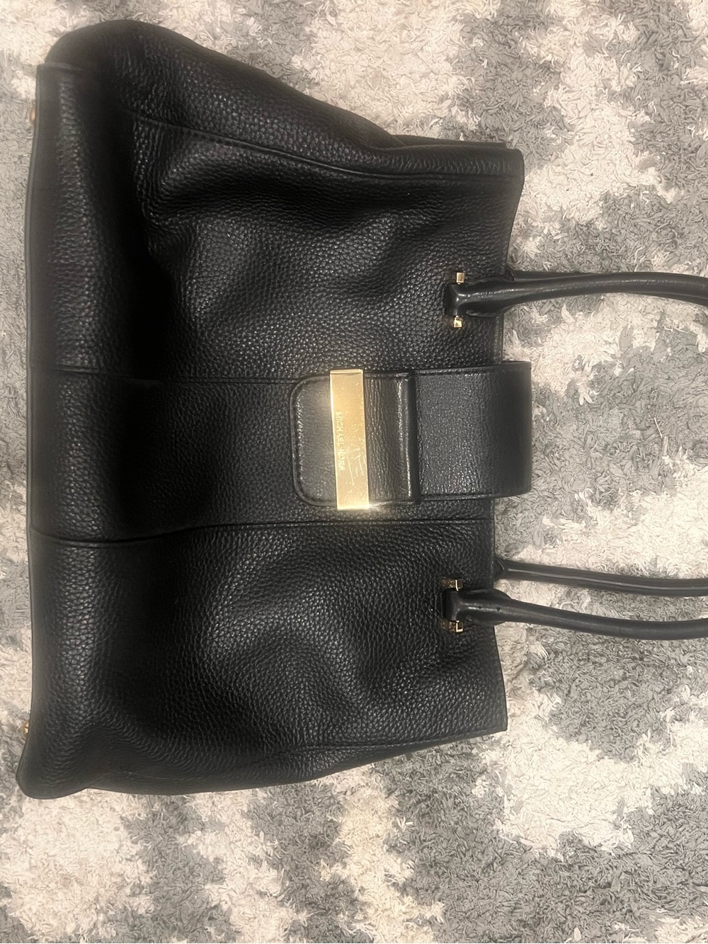 Michael Kors Black Leather Shoulder Tote with Gold Hardware - Picture 1 of 5